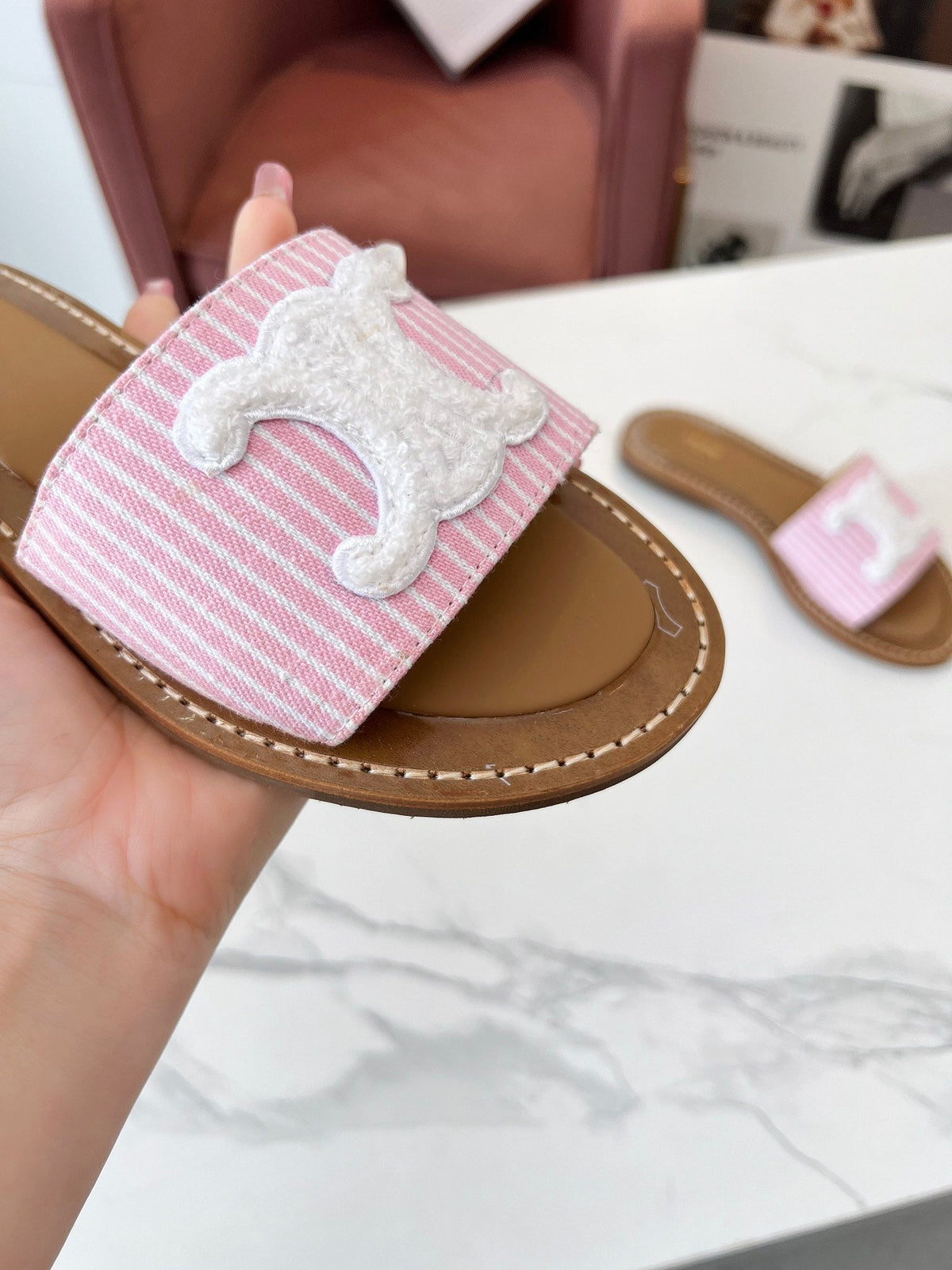 LYMPIA MULE STRIPED LIGHT PINK CANVAS WOOL LOGO