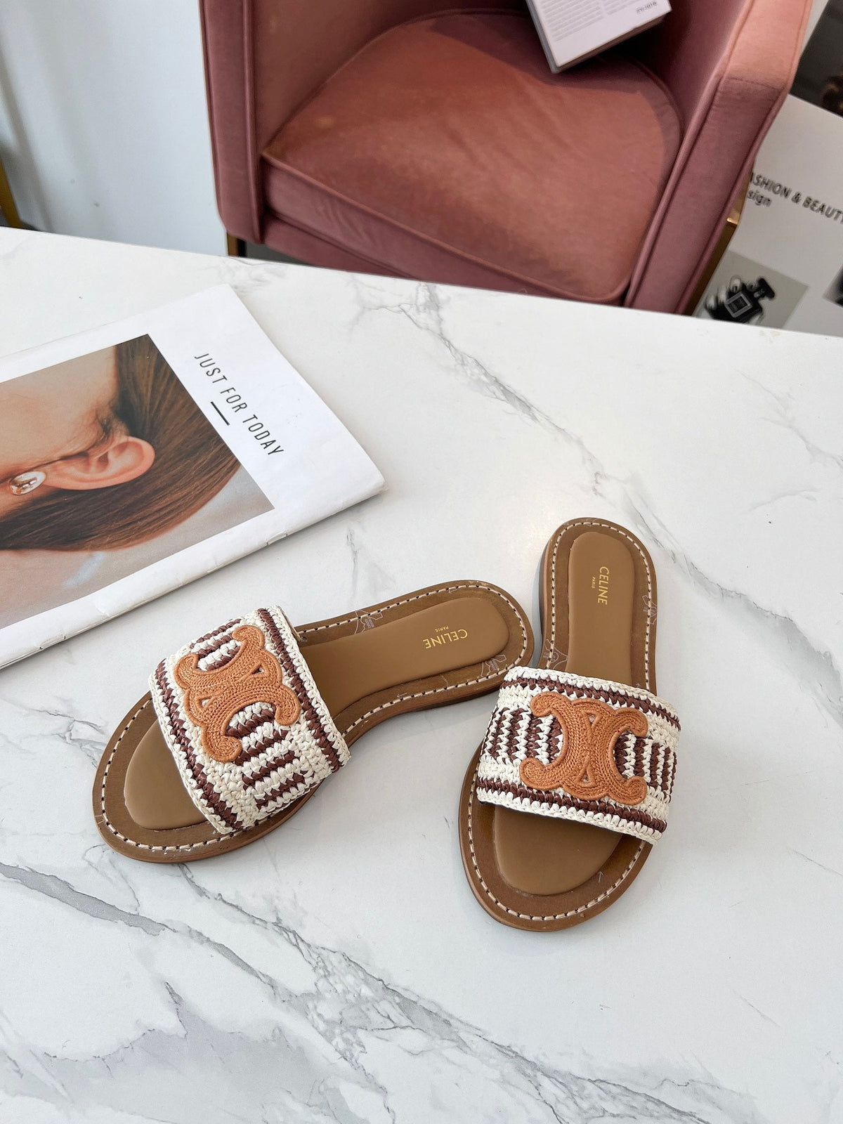 LYMPIA MULE WHITE MIX BROWN RAFFIA PERU BROWN LOGO