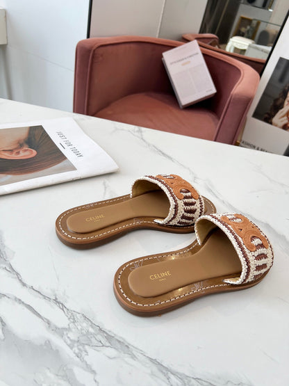 LYMPIA MULE WHITE MIX BROWN RAFFIA PERU BROWN LOGO