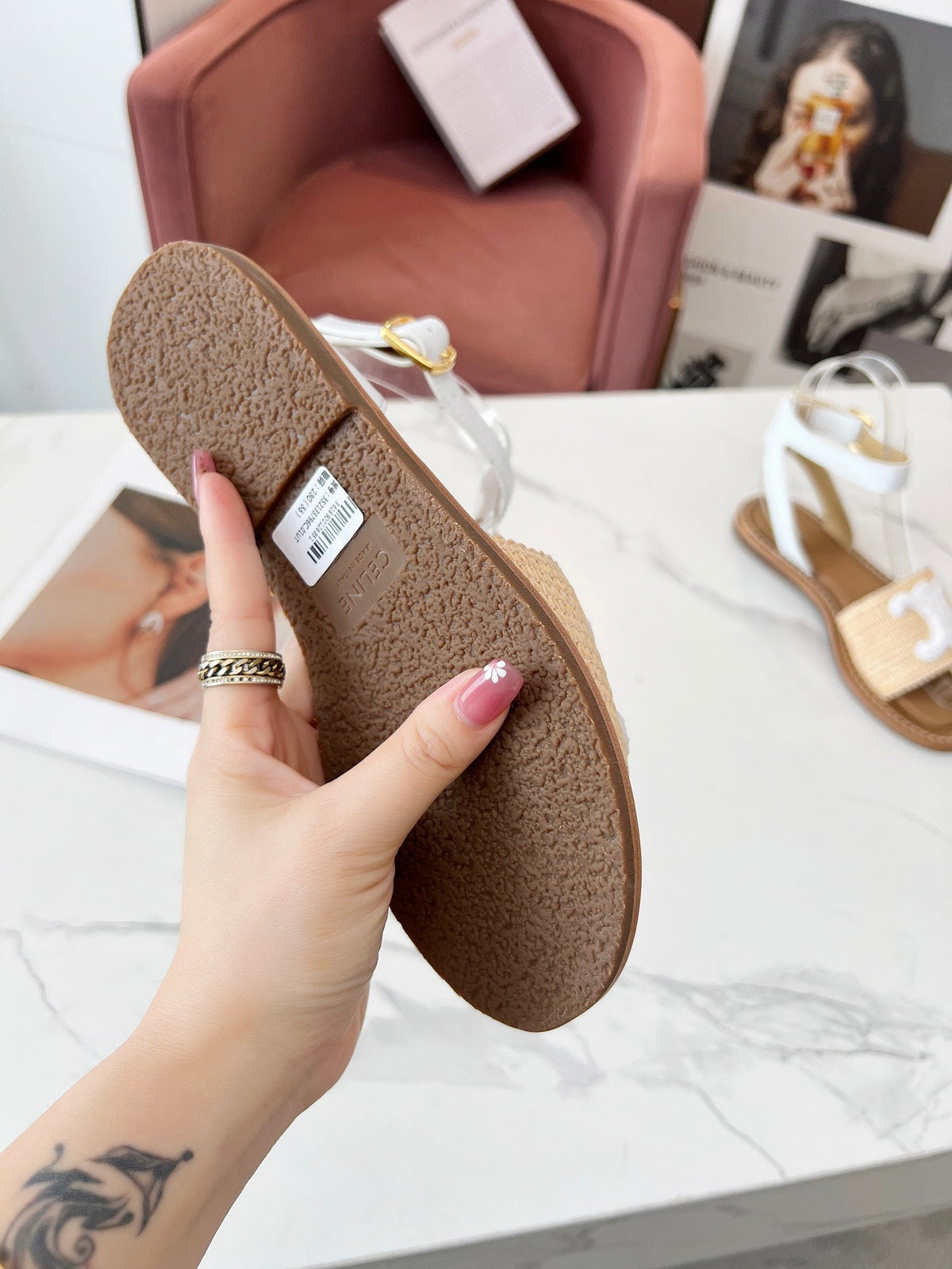 TRIOMPHE SANDALS BEIGE RAFFIA WHITE WOOL