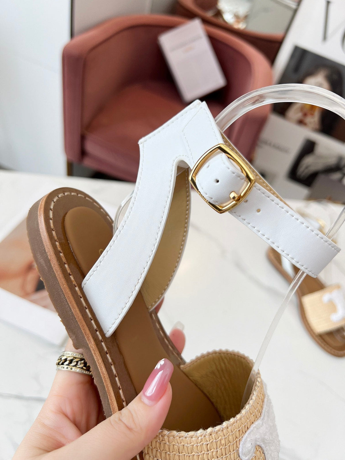 TRIOMPHE SANDALS BEIGE RAFFIA WHITE WOOL