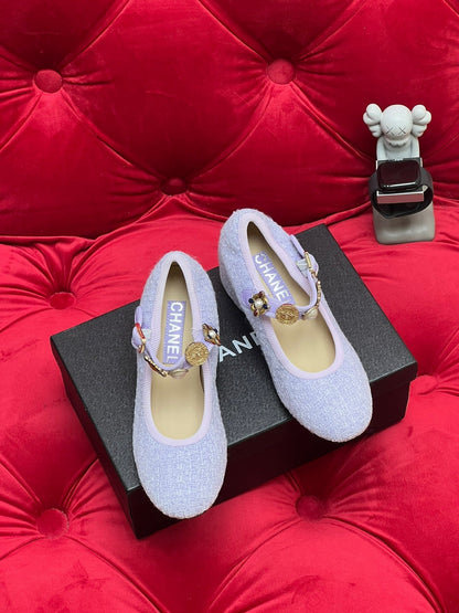 HIGH MARY JANE SHOES LIGHT BLUE WOOL TWEED