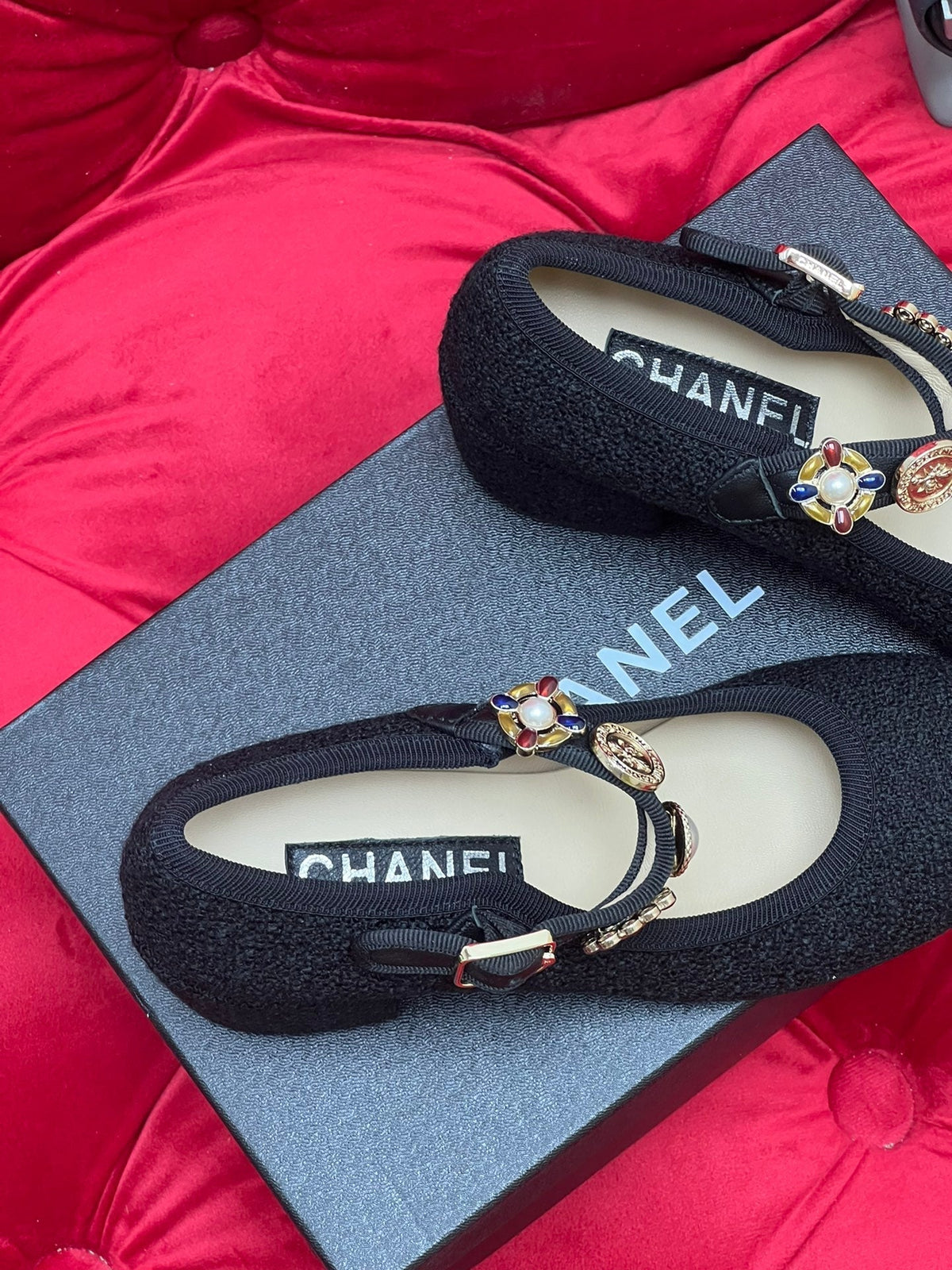 HIGH MARY JANE SHOES BLACK WOOL TWEED