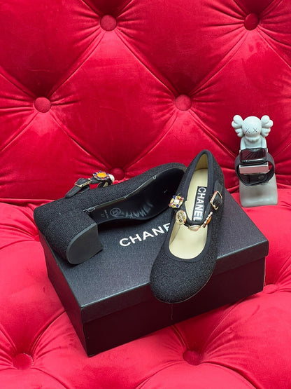 HIGH MARY JANE SHOES BLACK WOOL TWEED