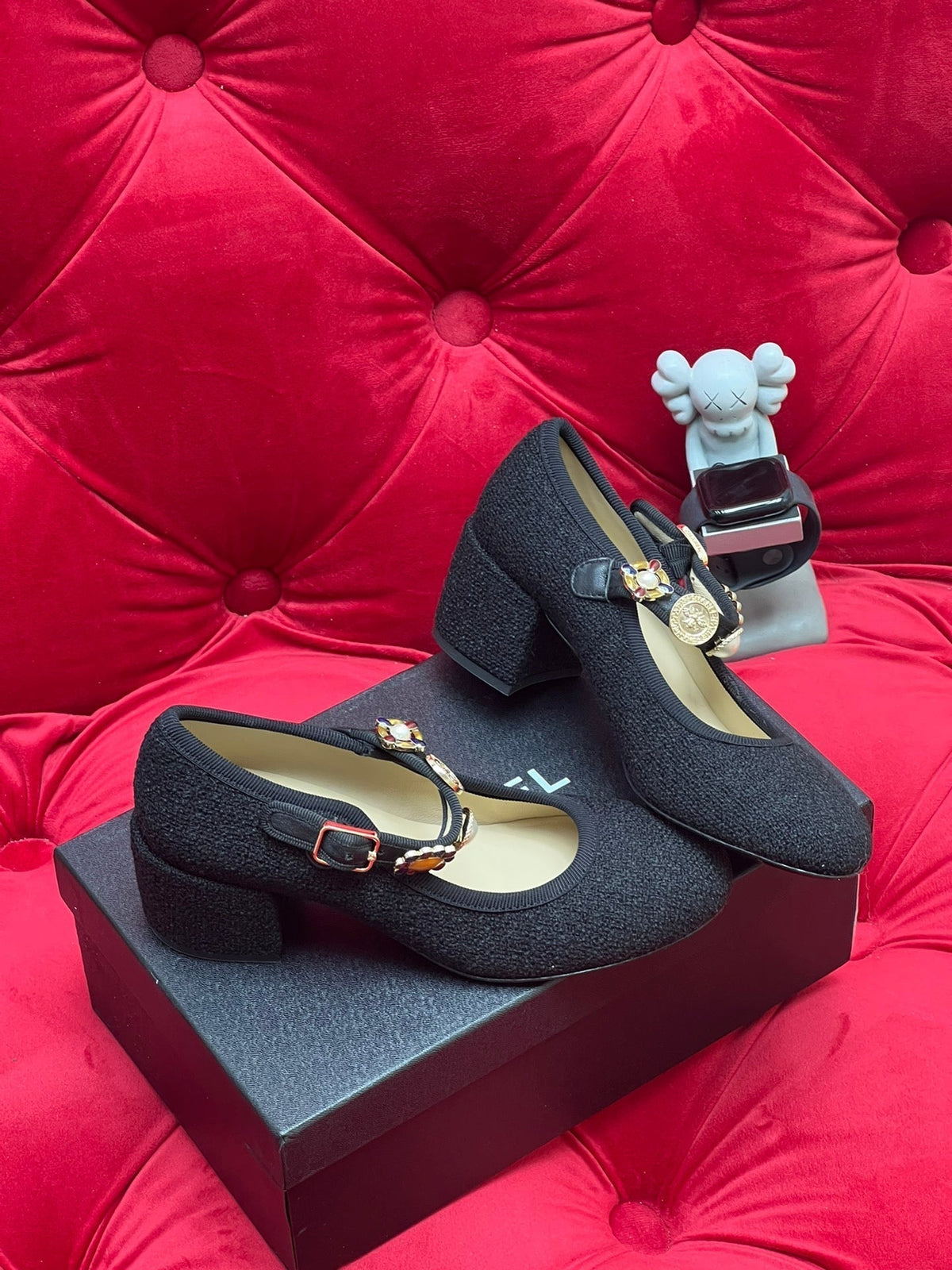 HIGH MARY JANE SHOES BLACK WOOL TWEED