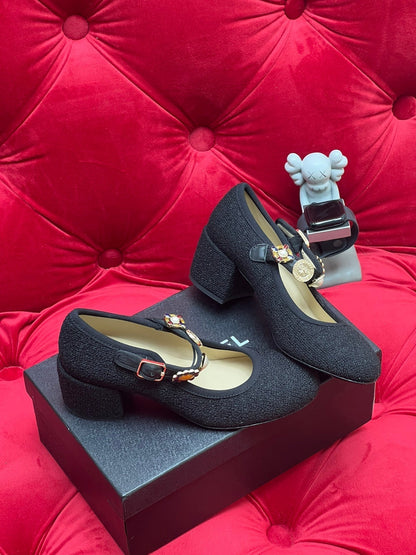 HIGH MARY JANE SHOES BLACK WOOL TWEED