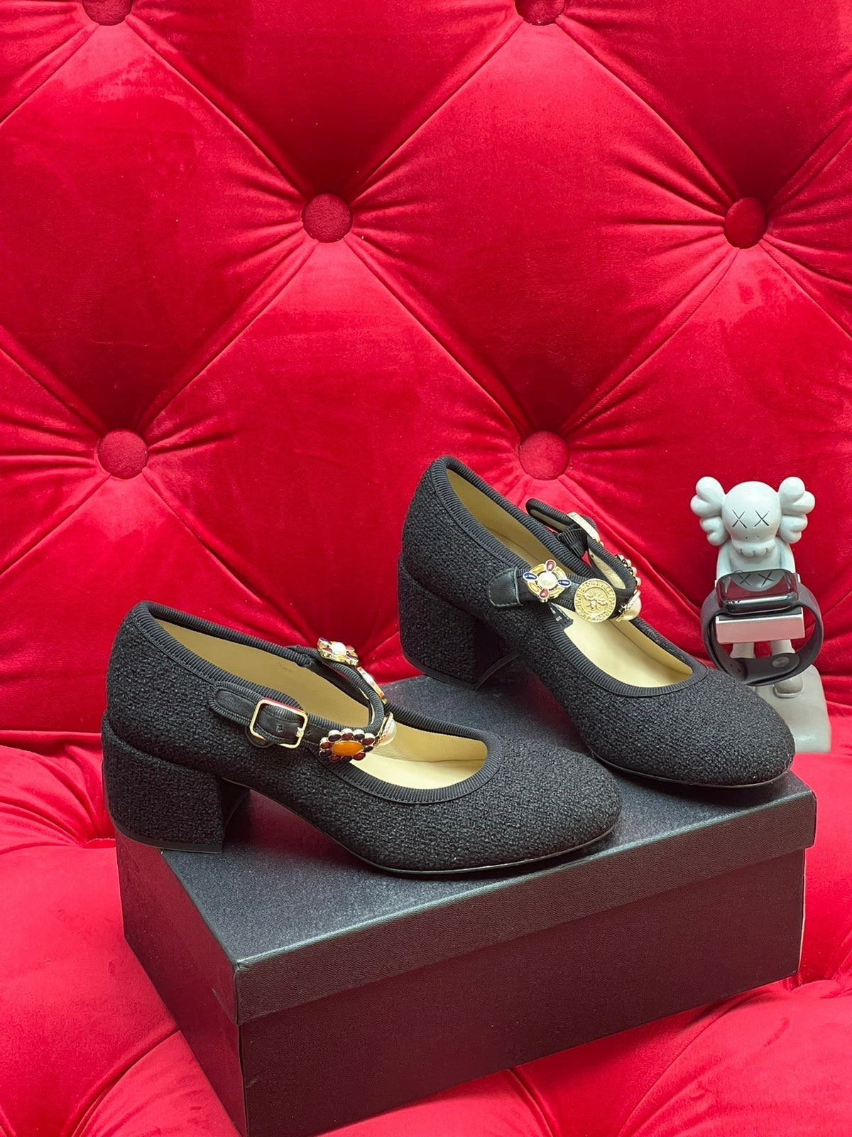 HIGH MARY JANE SHOES BLACK WOOL TWEED