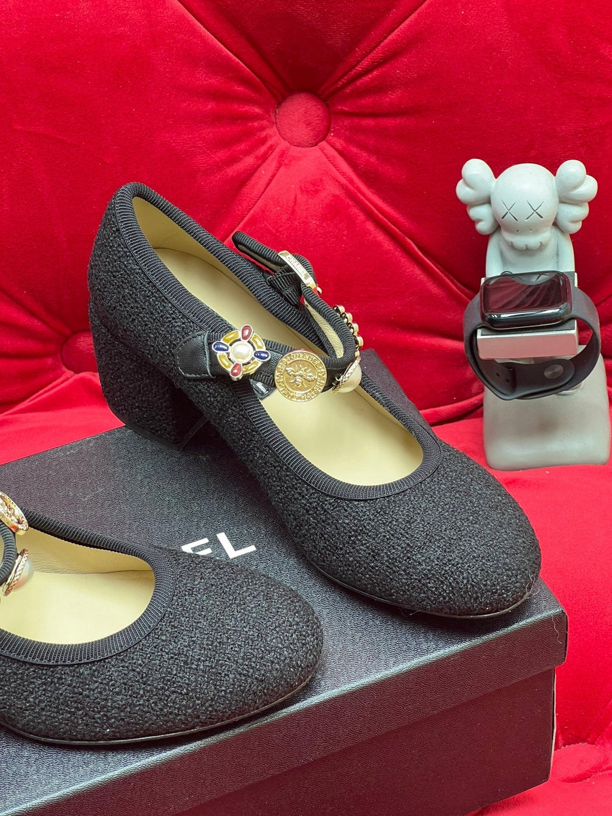 HIGH MARY JANE SHOES BLACK WOOL TWEED