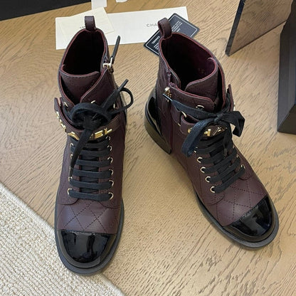 ALPHABET MARTIN BOOTS IN BRUNETTE BROWN MIX BLACK LAMBSKIN