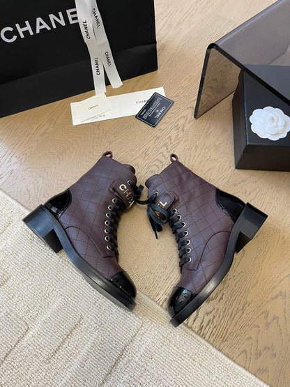 ALPHABET MARTIN BOOTS IN BRUNETTE BROWN MIX BLACK LAMBSKIN