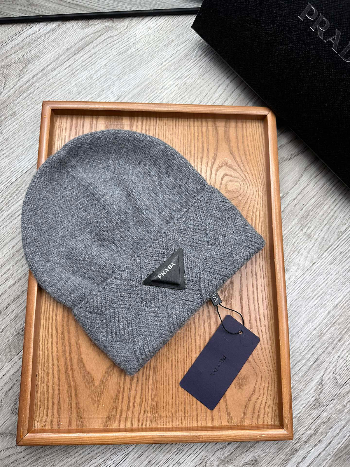BEANIE HAT IN SHADOW GRAY WOOL AND RABBIT FUR 436396