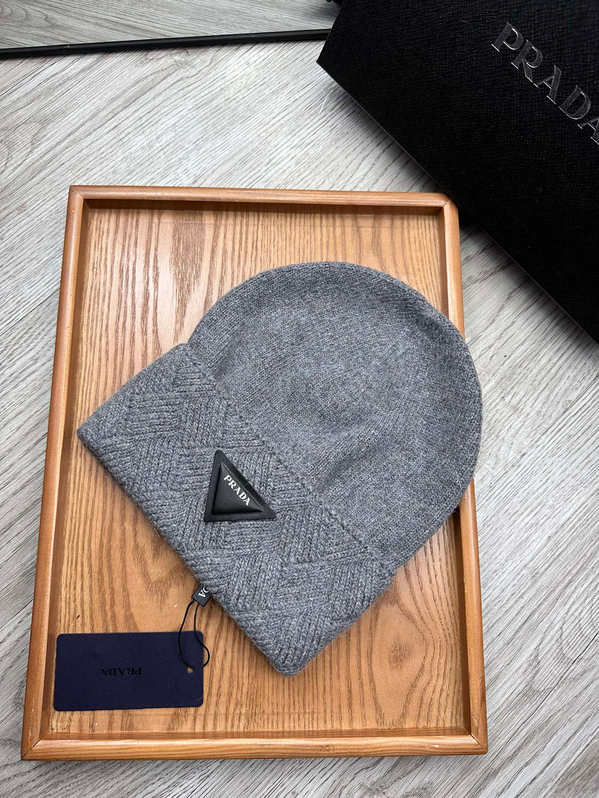 BEANIE HAT IN SHADOW GRAY WOOL AND RABBIT FUR 436396