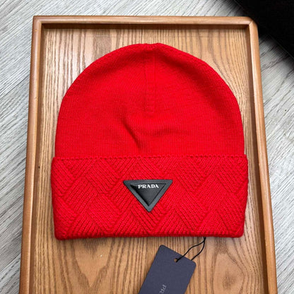 BEANIE HAT IN CHERRY RED WOOL AND RABBIT FUR 436398