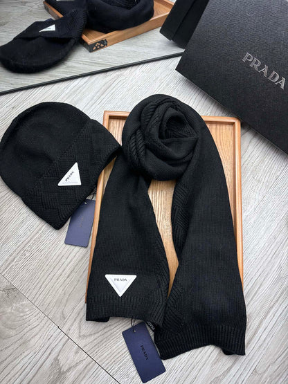SET SCARF AND HAT IN BLACK WOOL AND RABBIT FUR 397410