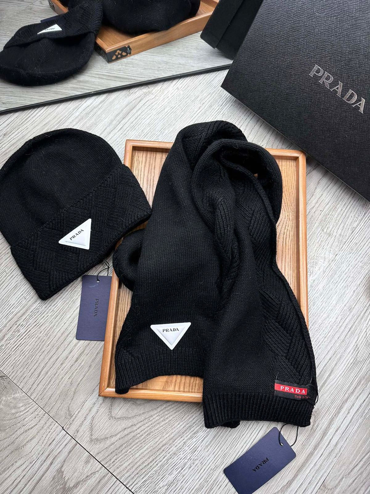 SET SCARF AND HAT IN BLACK WOOL AND RABBIT FUR 397410