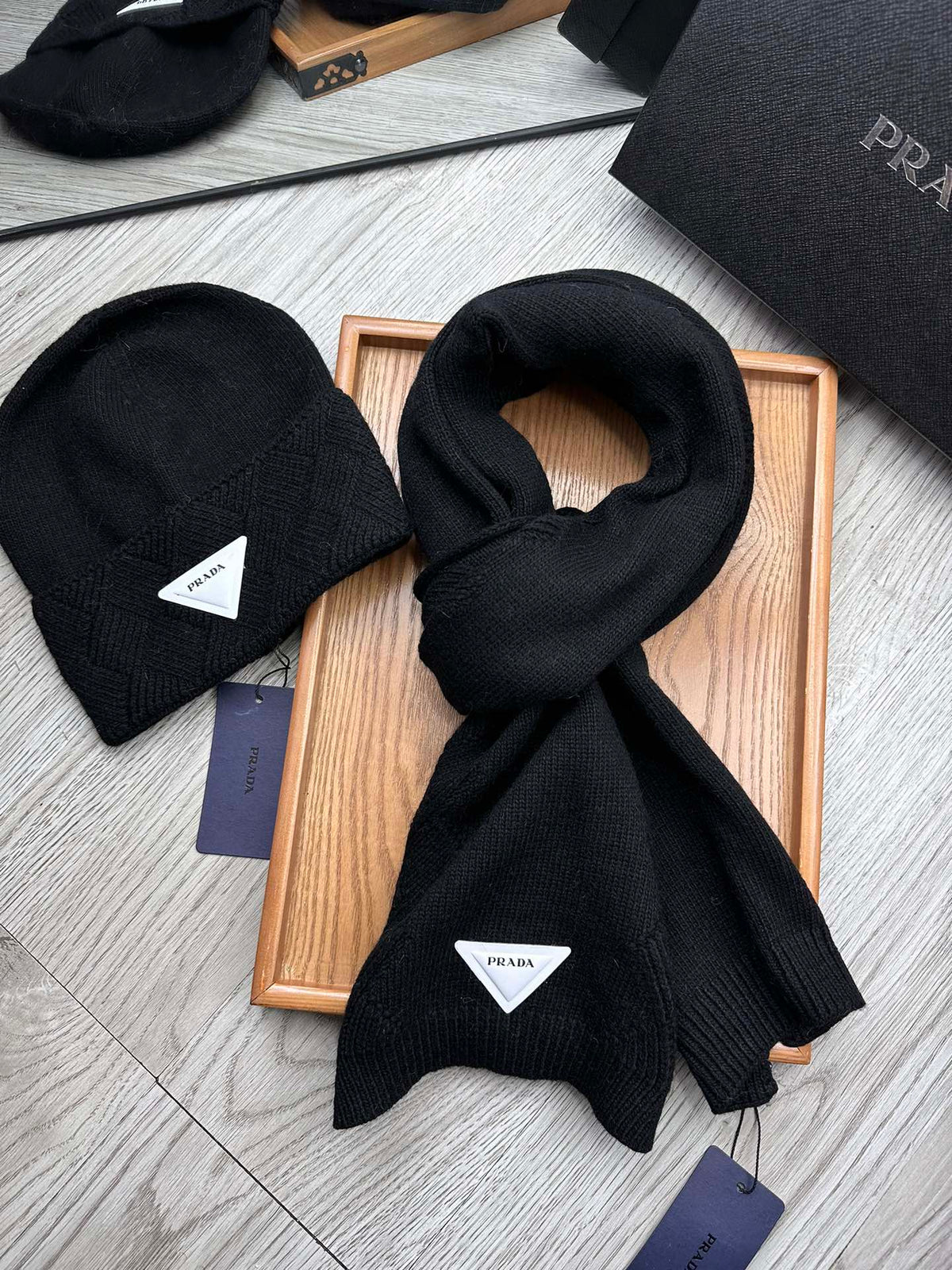 SET SCARF AND HAT IN BLACK WOOL AND RABBIT FUR 397410