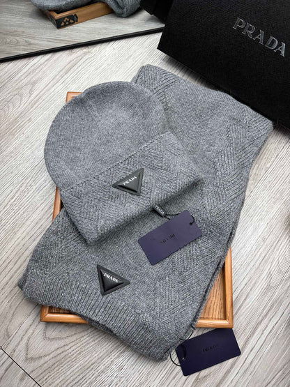 SET SCARF AND HAT IN RHINO GRAY WOOL AND RABBIT FUR 397407