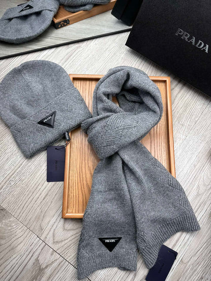 SET SCARF AND HAT IN RHINO GRAY WOOL AND RABBIT FUR 397407