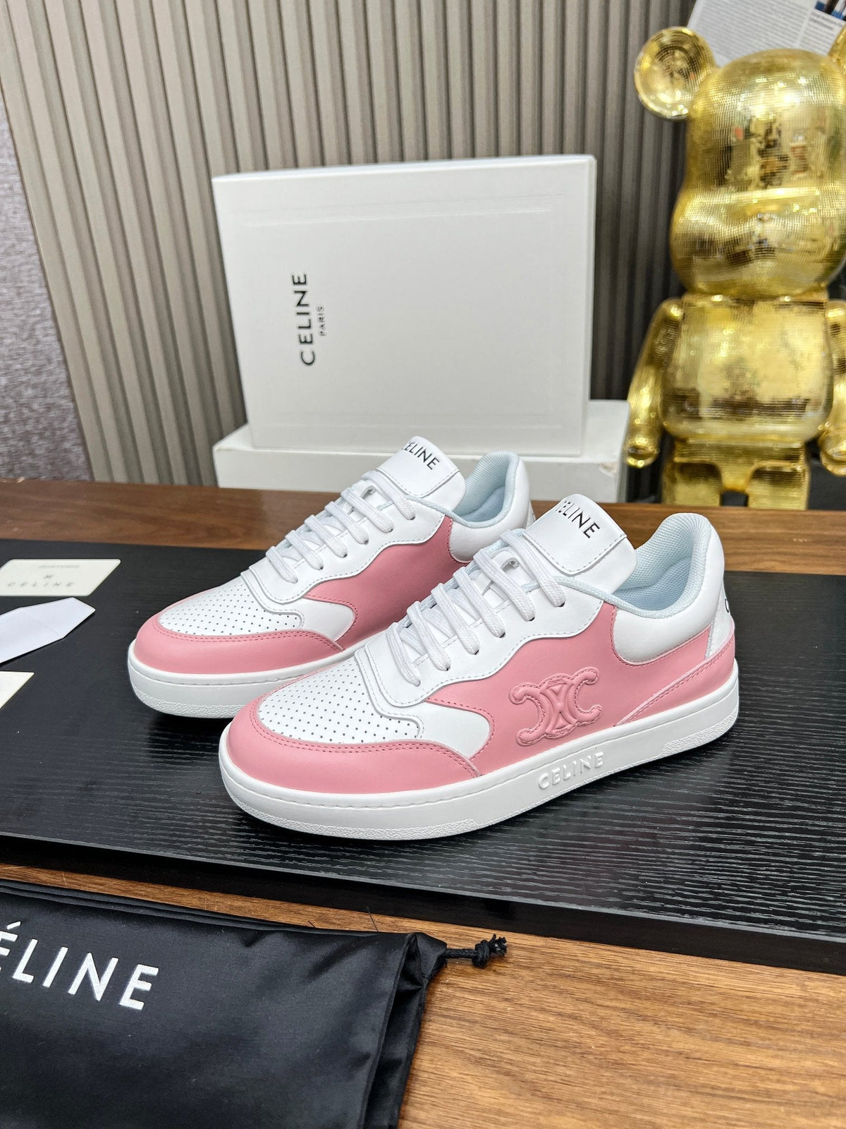 SNEAKER WITH TRIOMPHE IN WHITE MIX BABY PINK CALFSKIN