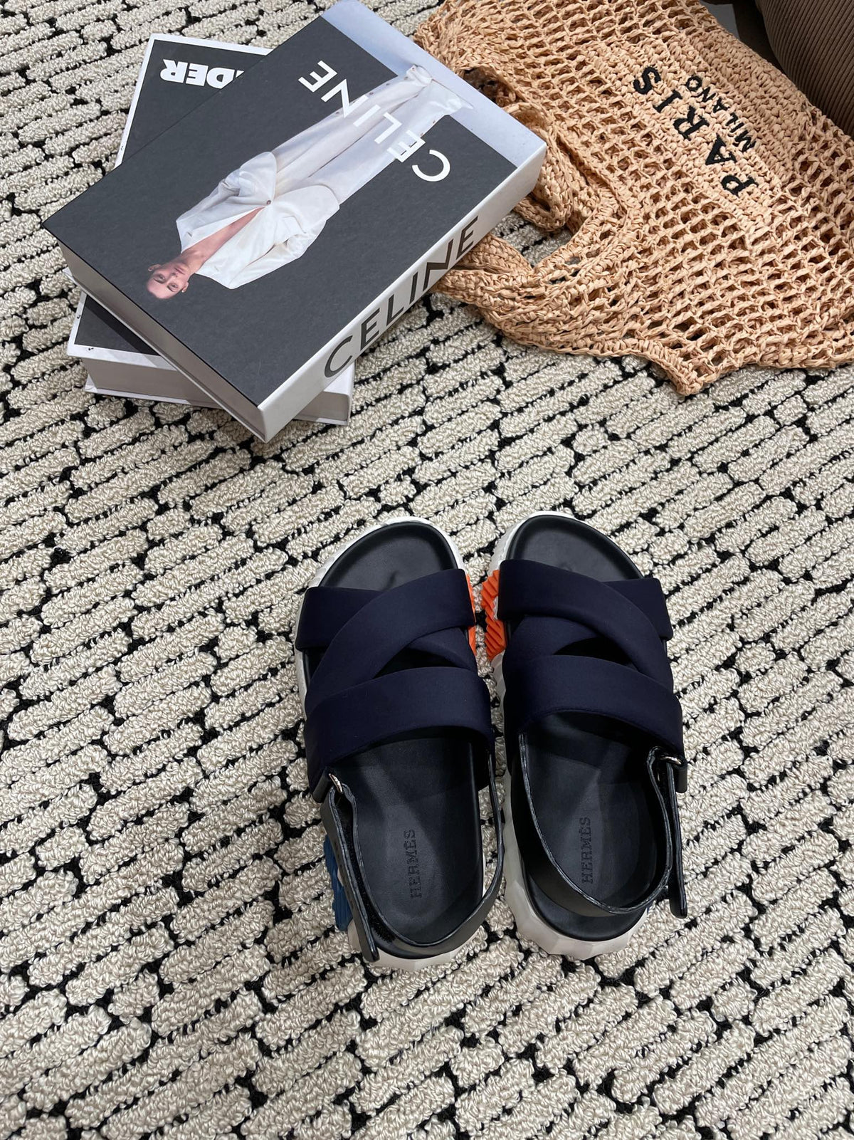 ELECTRIC SANDAL BLACK MIX CHARCOAL BLACK CALFSKIN