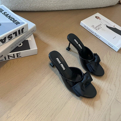 Black High - Heels With Black Bow Calfskin