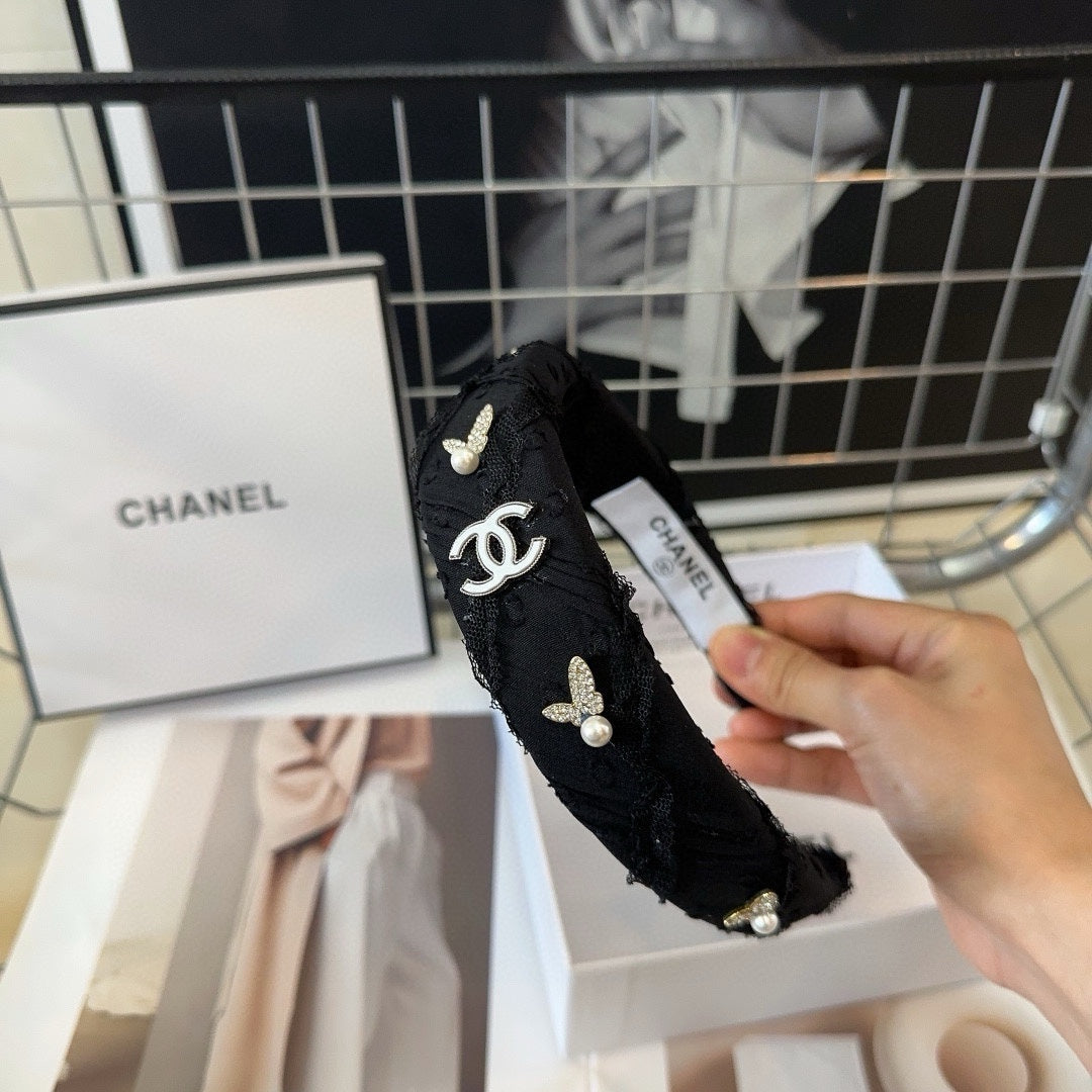 BLACK VOILE AND FABRIC HAIRBAND WITH STICKER 410872