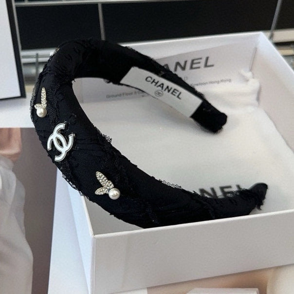 BLACK VOILE AND FABRIC HAIRBAND WITH STICKER 410872