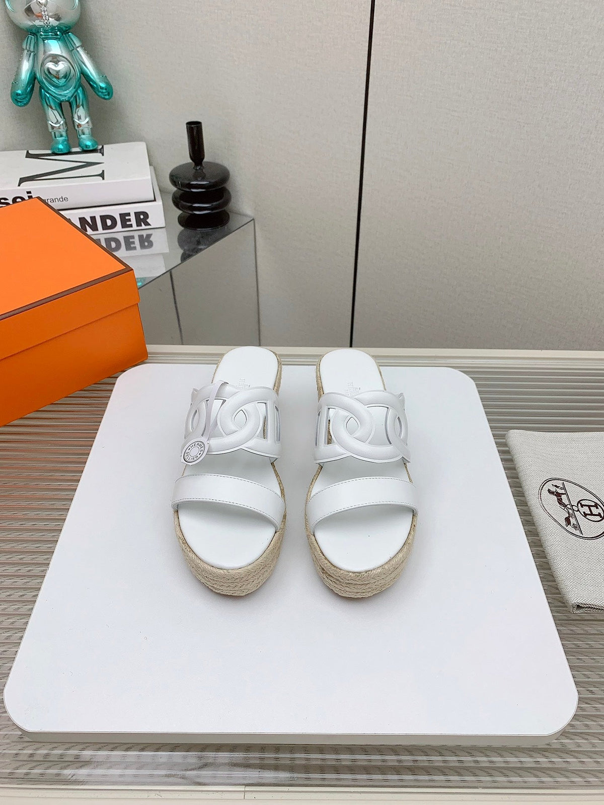 ITHEA 85 MM ESPADRILLE IN WHITE CALFSKIN
