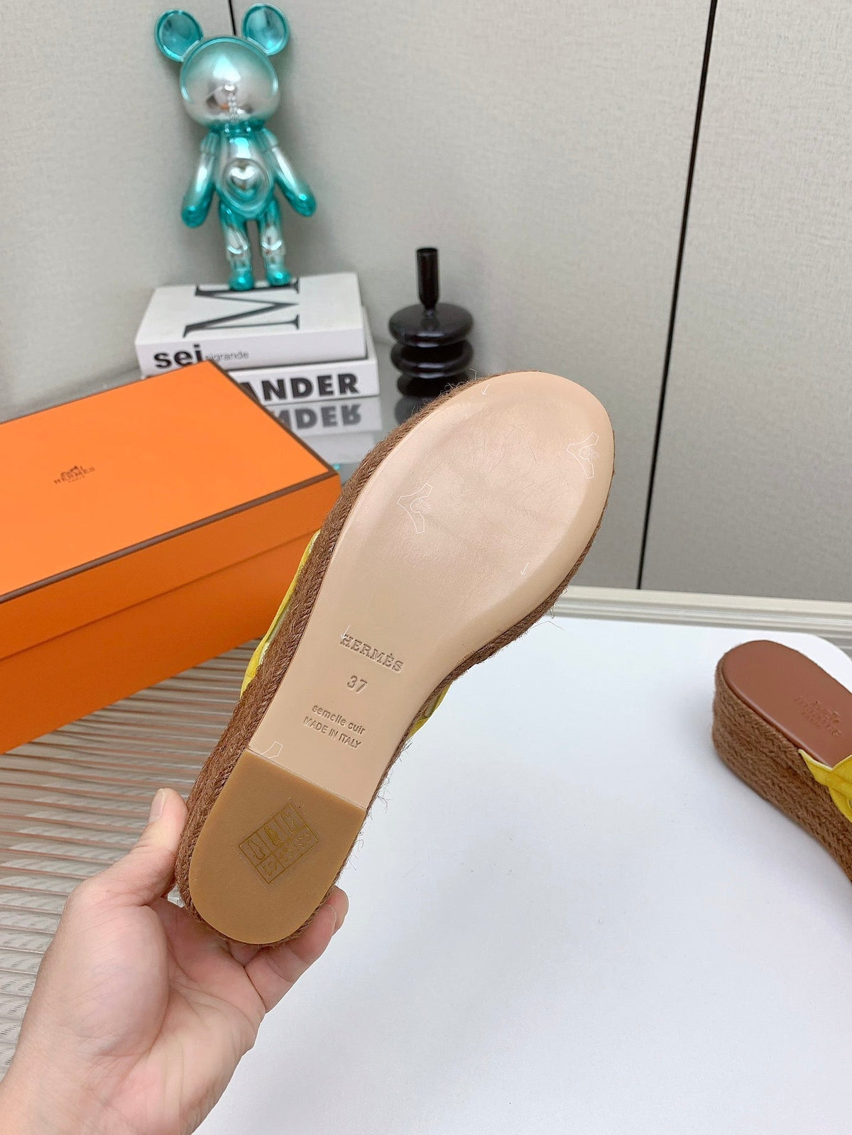 ITHEA 85 MM ESPADRILLE IN BRONZE BROWN AND AMBER YELLOW SUEDE