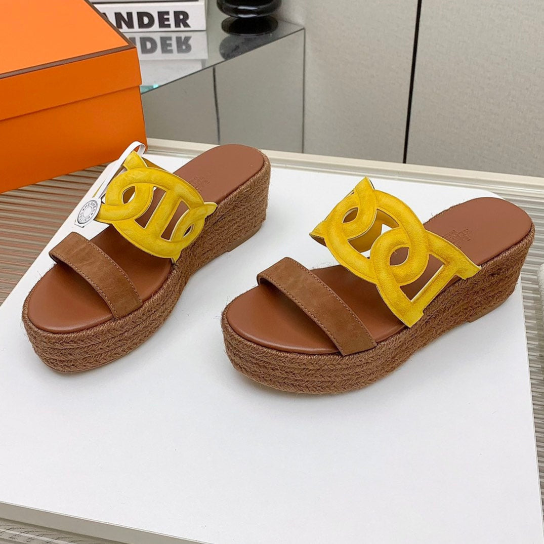 ITHEA 85 MM ESPADRILLE IN BRONZE BROWN AND AMBER YELLOW SUEDE