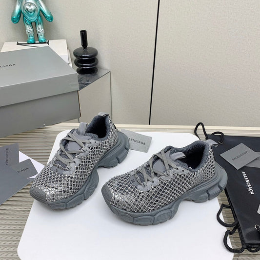 XL FISHNET SNEAKER IN GRAY MESH, POLYURETHANE, POLYESTER WITH RHINESTONES