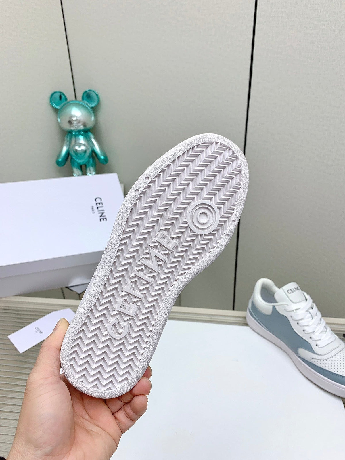 SNEAKER WITH TRIOMPHE IN AIR FORCE MIX WHITE CALFSKIN