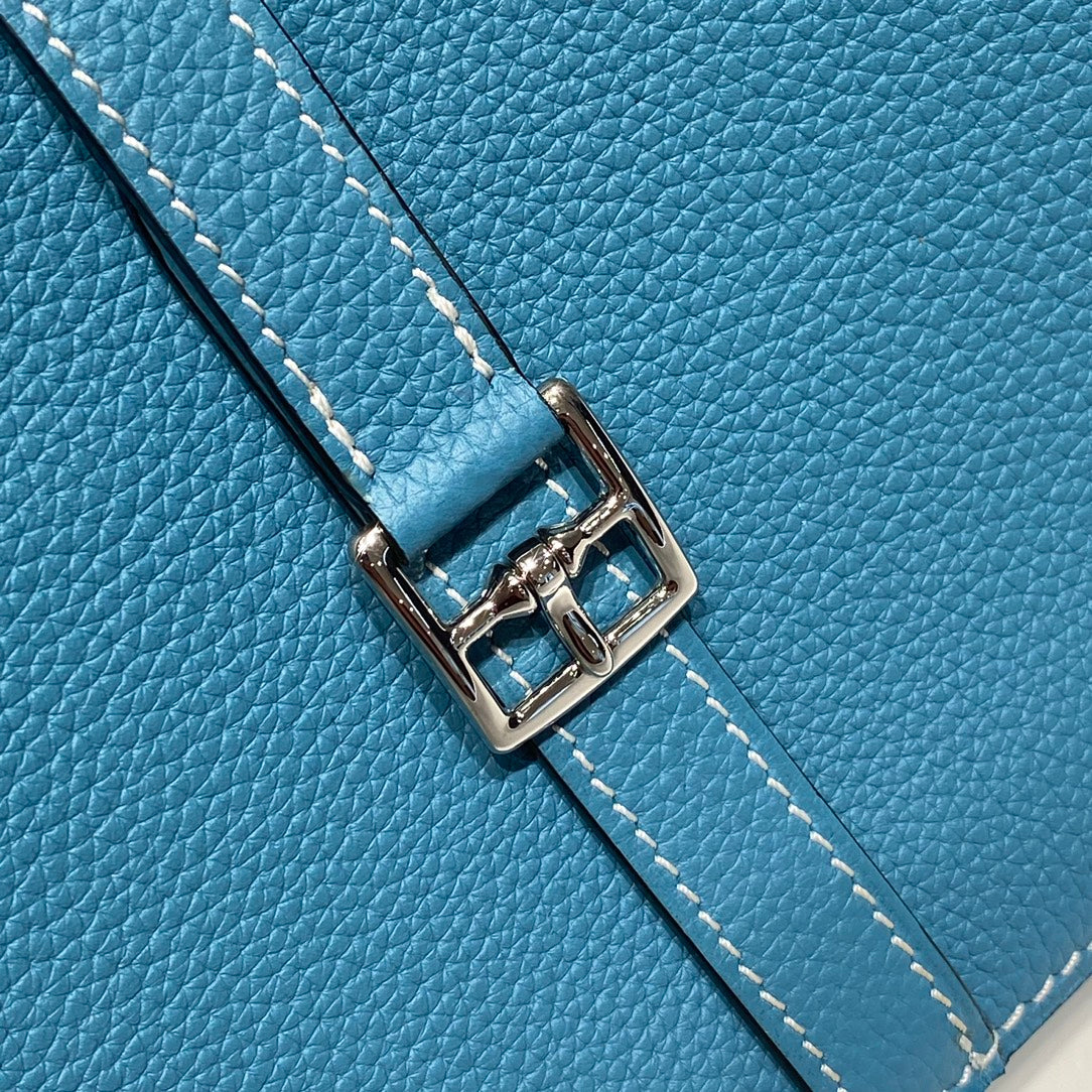 HALZAN 25 HANDLE BAG IN FOUNTAIN BLUE GRAINED CALFSKIN