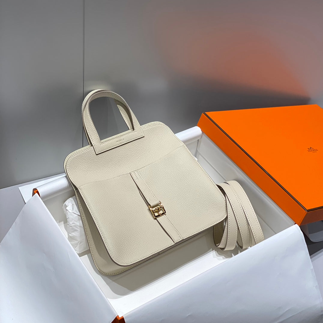 HALZAN 25 HANDLE BAG IN BEIGE GRAINED CALFSKIN