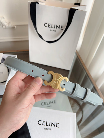 TRIOMPHE BELT 24MM IN ASH GRAY CALFSKIN WITH GOLD BUCKLE