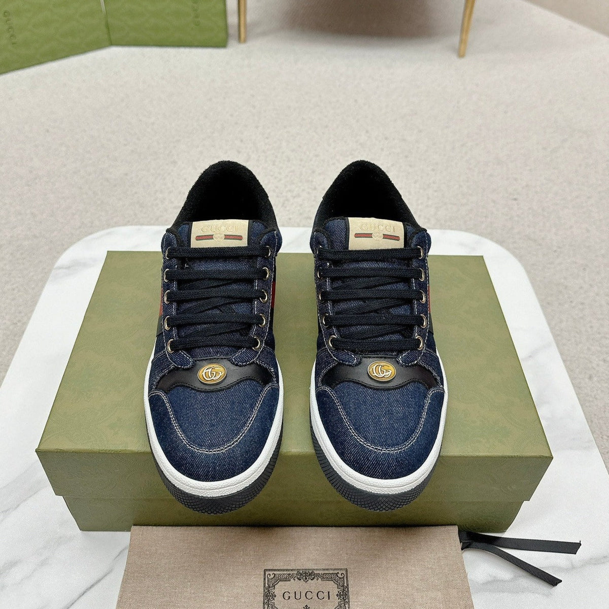 GG WOMEN'S SCREENER TRAINER DENIM CALFSKIN