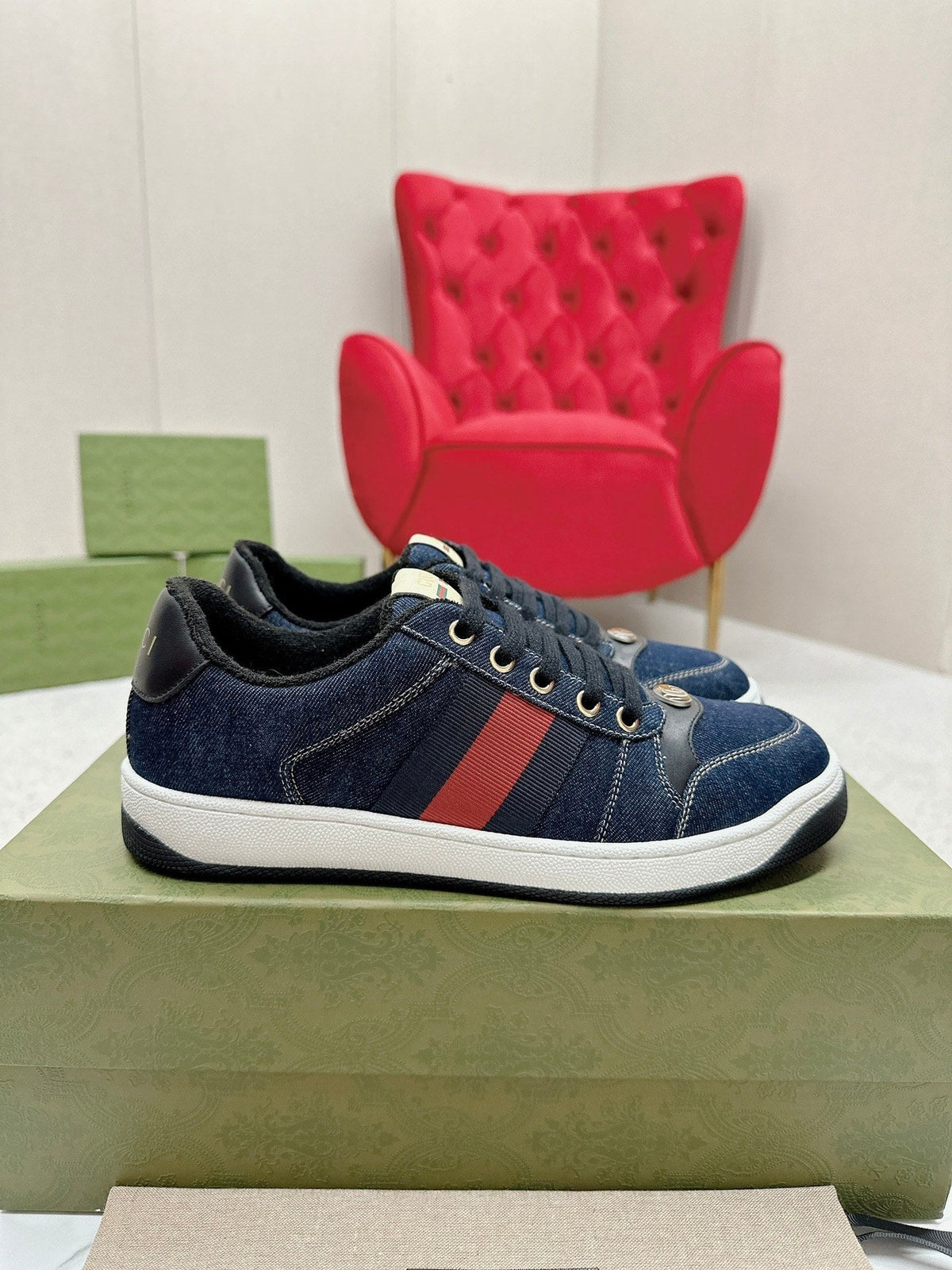 GG WOMEN'S SCREENER TRAINER DENIM CALFSKIN