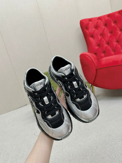 GG RIPPLE TRAINER LIGHT SILVER AND BLACK LAMBSKIN