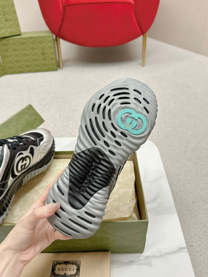 GG RIPPLE TRAINER LIGHT SILVER AND BLACK LAMBSKIN