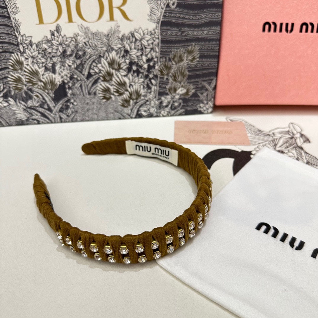 HAIRBAND IN LIZARD BROWN FELT FABRIC DIAMOND-EMBELLISHED 230831