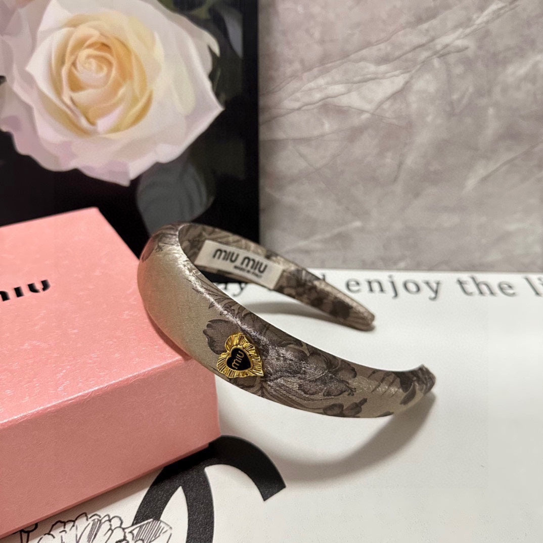 SILK THICK HEADBAND DARK BEIGE FLOWER PRINT 239960