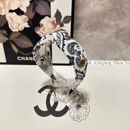 HAIRBAND IN WHITE AND BLACK PATTERN FABRIC 299347