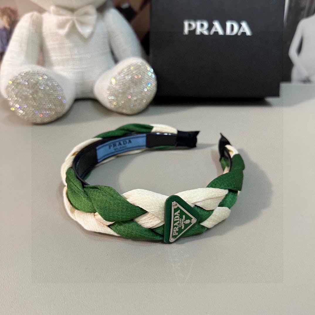 BRAIDED HEADBAND IN GREEN AND WHITE FABRIC 316685