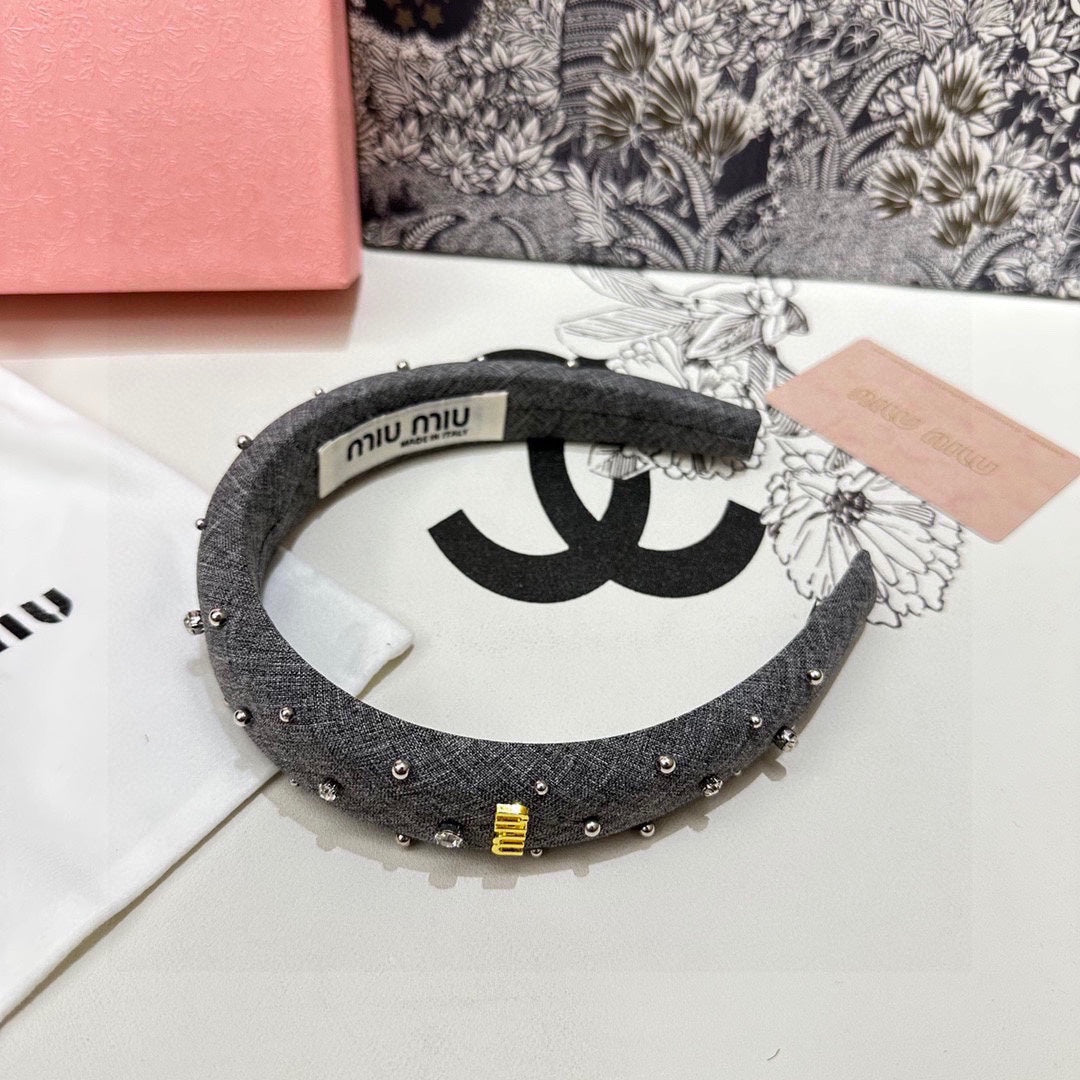 THICK HEADBAND IN GRAY FABRIC ATTACHED RHINESTONES 338951