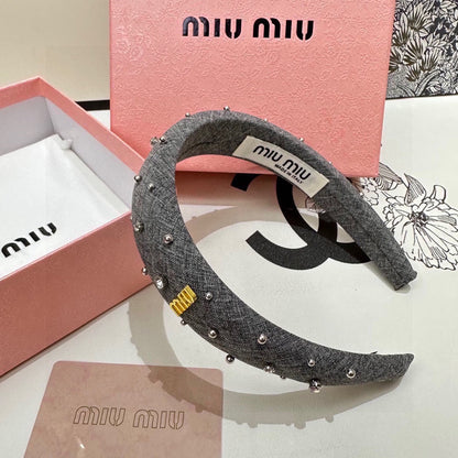 THICK HEADBAND IN GRAY FABRIC ATTACHED RHINESTONES 338951