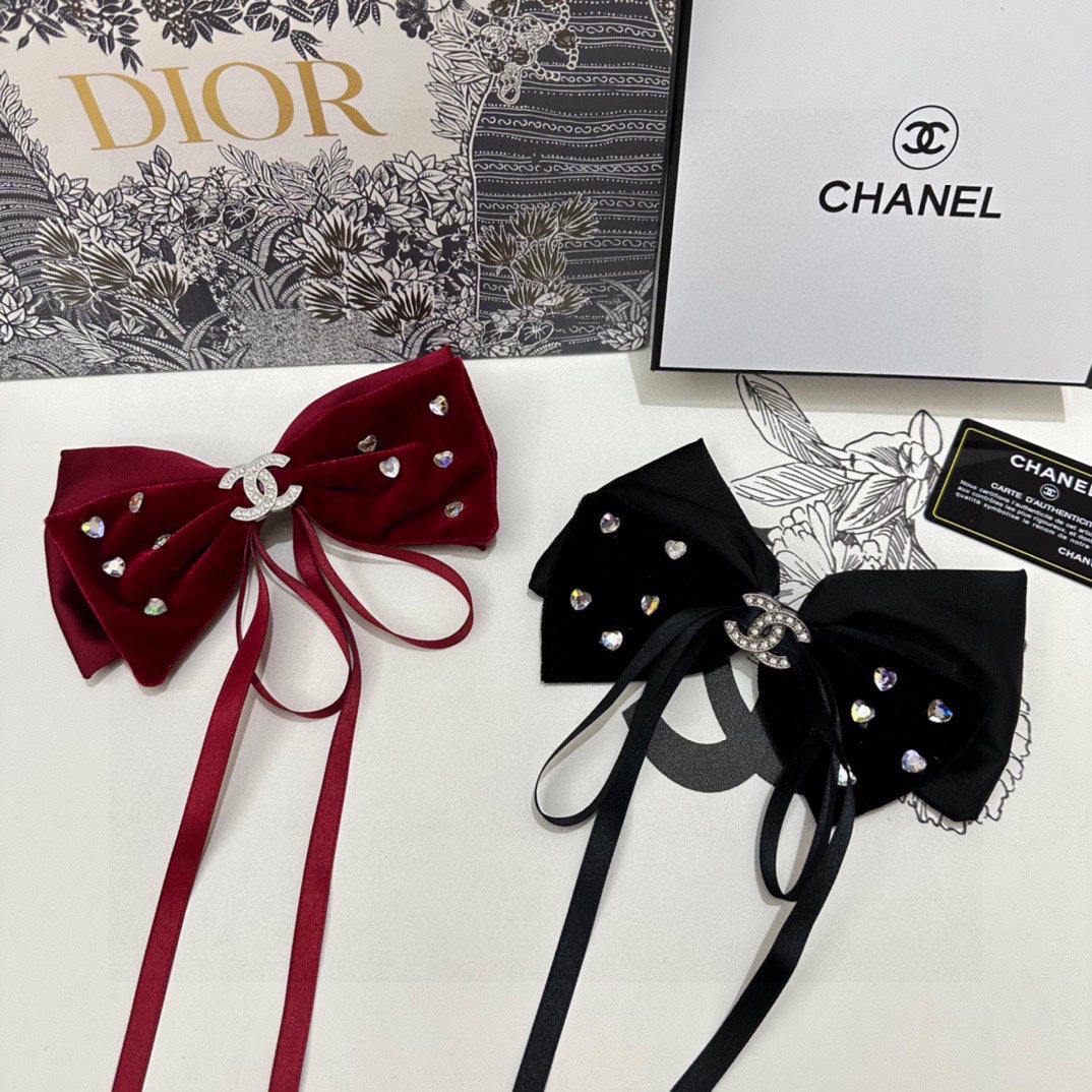 BLACK VELVET HAIR CLIP WITH BOW AND CRYSTAL 412471