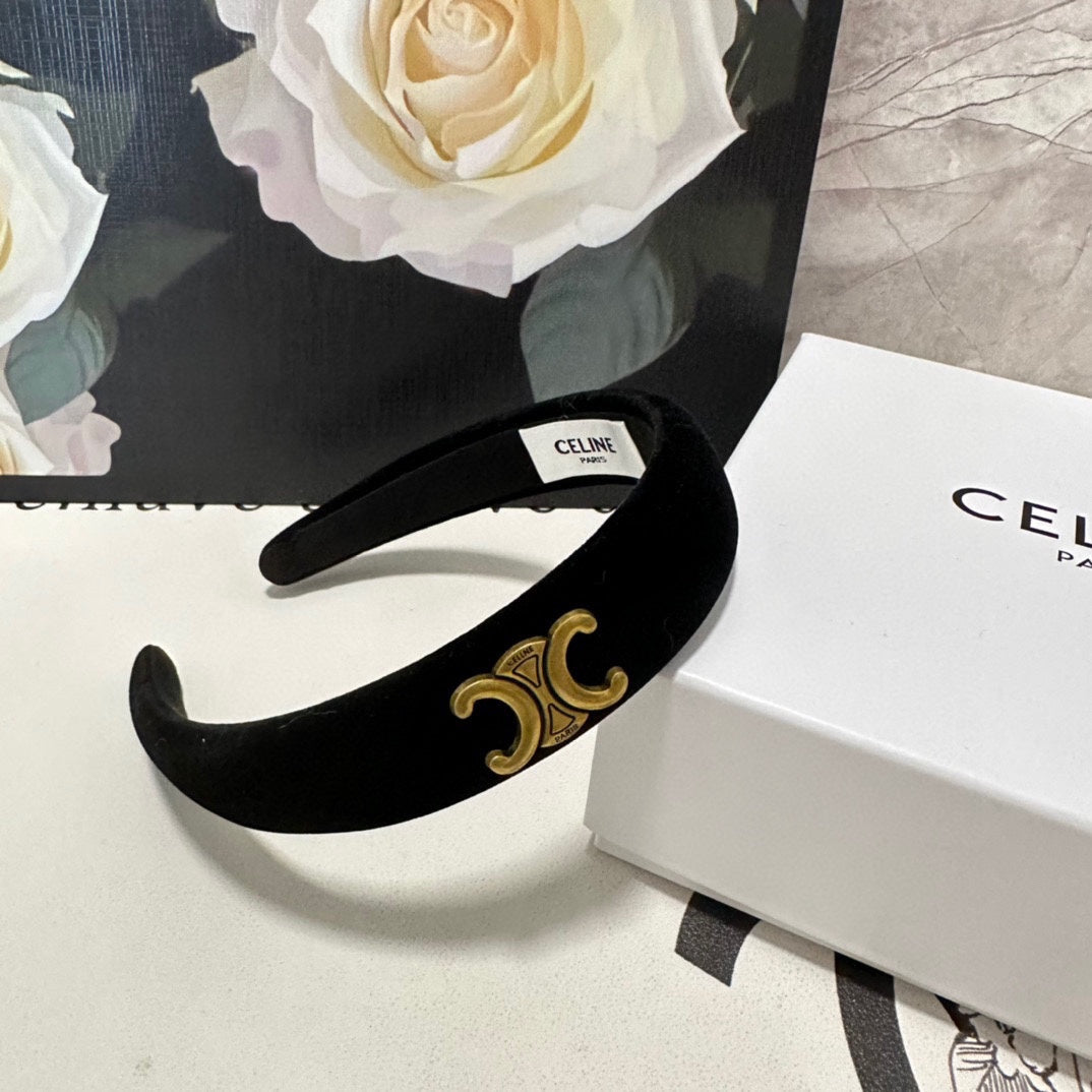 BLACK VELVET HAIRBAND WITH GOLD LOGO 423596
