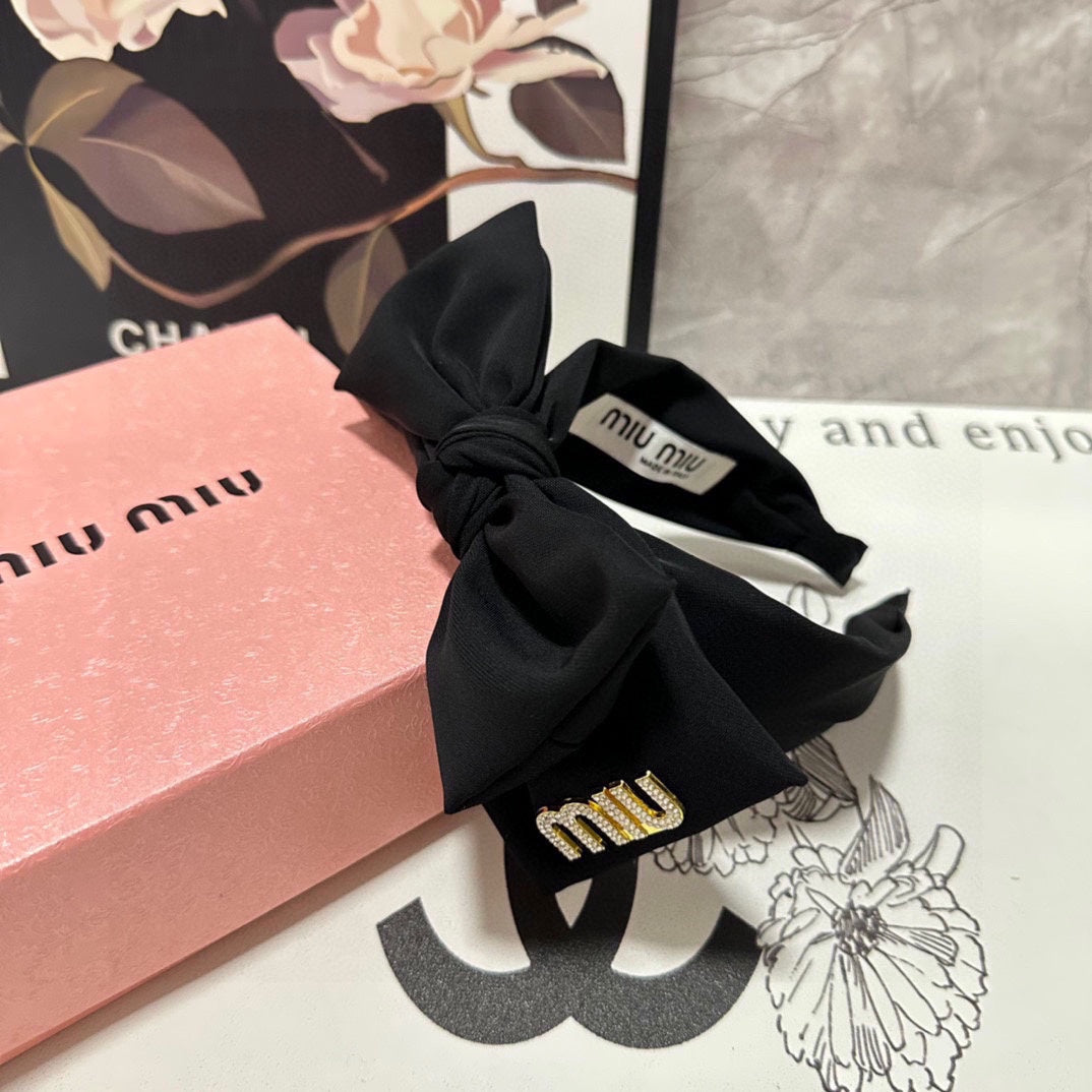 BIG BOW HEADBAND IN BLACK COTTON 432821