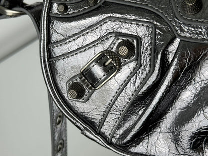 LE CAGOLE SMALL SHOULDER BAG 26 WITH RHINESTONES IN SILVER METALLIC ARENA LAMBSKIN