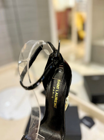 SL OPYUM SANDALS 105 BLACK AND GOLD CALFSKIN